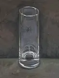 Peter Dreher, Das Glas vor Schwarz“ Gefüllt mit wenig Wasser, 1978, Öl auf Pappe