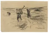 Kartoffelbauern in den Dünen by Max Liebermann, Um 1890, Kreide auf braunem Papier (aus einem Skizzenbuch), sold May 2013