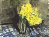 Klaus Fußmann, Narzissen in einer Vase, 1983, Aquarell auf Bütten (aus einem Skizzenblock)