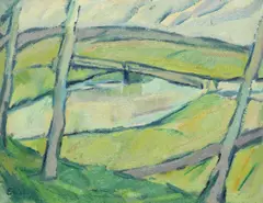 Flußlandschaft by Else Lohmann, 1921, Öl auf Papier, auf Pappe aufgezogen, sold Dec 2012