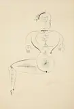Oskar Schlemmer, Figur von der Seite (Figur H 2 Sitzende), 1921, Lithographie auf rosafarbenem Papier
