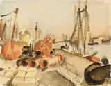 Eduard Bargheer, Hafen, 1928, Aquarell über Bleistift auf Papier