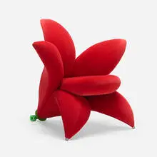 Getsuen chair by Masanori Umeda, 1990, microfiber upholstery, enameled steel, polyurethane, chrome-plated brass, sold Dec 2023