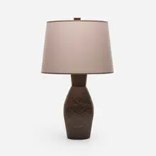 Table lamp by Gordon and Jane Martz, c. 1950, glazed earthenware, paper shade, walnut, sold Dec 2023