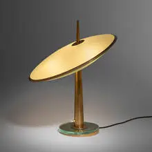 Table lamp by Max Ingrand, c. 1955, brass, frosted glass, glass, sold Dec 2023