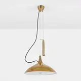 Paavo Tynell, Counterbalance ceiling lamp, model 10202, 1948 / 1965, brass, frosted glass, steel wire