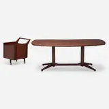 Desk, model TL 22 and cart by Franco Albini and Franca Helg, 1950 / 1956, rosewood, enameled steel, brass, sold Dec 2023