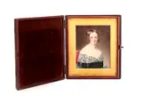 English School, Lady in a black dress, watercolour on ivory