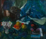Mary Armour Rsa Rsw, Still Life with Anemones and Pears, oil on canvas