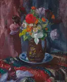 Mary Armour Rsa Rsw, Flowers with Black Tulips, oil on board