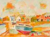 Harbour, possibly Johnshaven by John Bellany Cbe Ra Hrsa LLD, pencil and watercolour, sold Oct 2015