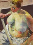 Halbakt by Johannes Grützke, 1986, Farbkreide auf Packpapier, sold Jun 2015