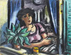 Femme à la fenêtre by Frans Masereel, 1947, Öl auf Papier, auf Hartfaser aufgezogen, sold Jun 2015