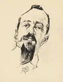 Ludwig Meidner, Porträt eines Herrn mit Spitzbart und Zigarre, 1926, Tuschfeder über Bleistift auf Papier