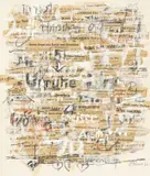 Gerhard Hoehme, Ohne Titel, 1960, Deckweiß, Kreide und Buntstift in Rot über Collage auf einem Doppelbogen Papier