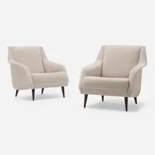 Lounge chairs model 802, pair by Carlo de Carli, 1954, velvet upholstery, stained beech, sold Dec 2023