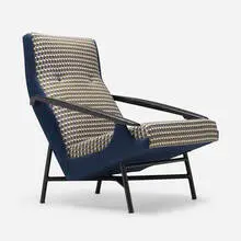 Lounge chair by Claude Vassal, 1950, upholstery, lacquered wood, enameled steel, sold Dec 2023