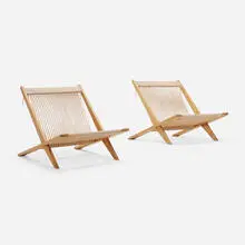 Jørgen Høj, Lounge chairs from the Self-Assembled Furniture series, pair, c. 1952, ash, rope