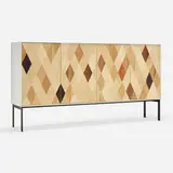 Cabinet by Johannes Hock, c. 2010, ultramatt HPL, marquetry, enameled steel, sold Dec 2023