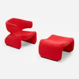 Djinn armchair and ottoman by Olivier Mourgue, 1965, upholstery over steel and foam, enameled steel, sold Dec 2023