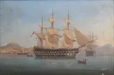 English School 19th century, Two Man o' Wars in Naples Harbour