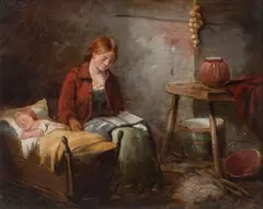 Scottish School, Rocking the cradle, oil on canvas
