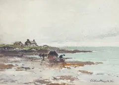 William Hoggatt, Seaweed gathering on Gansey Bay, Port St. Mary, Isle of Man,, watercolour