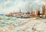 East Coast Harbour, probably Largo by James Kay Rsa Rsw, oil on board, sold Jun 2015