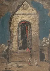 James Pryde, Figure with Ruin, oil on canvas