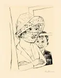 Dame mit Knabe“ (Minna Beckmann-Tube und Peter Beckmann) by Max Beckmann, 1923, Kaltnadel auf Japan, sold Nov 2014