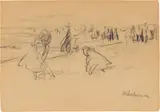 Max Liebermann, Spielende Kinder am Strand von Noordwijk, Um 1908, Kreide auf Papier