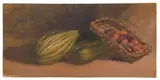 Stillleben mit Melone, Kürbis und Pflaumen by Franz Ludwig Catel, Aquarell und Deckfarbe auf hellbraunem Papier, sold Nov 2016