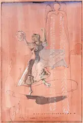 André Thomkins, Spinsterfretsnips, 1983, Tuschfeder und Tuschpinsel, aquarelliert, weiß gehöht, auf Papier