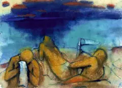 Hans Theo Richter, Strandburg mit Wimpel, 1951, Pastell auf Velin