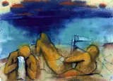Hans Theo Richter, Strandburg mit Wimpel, 1951, Pastell auf Velin