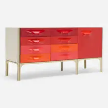 DF 2000 cabinet by Raymond Loewy, c. 1965, laminated and lacquered wood, enameled aluminum, molded acrylic, macassar ebony, sold Dec 2023