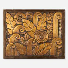 Double-sided panel by Edgar Brandt, c. 1925, cast bronze relief, sold Dec 2023