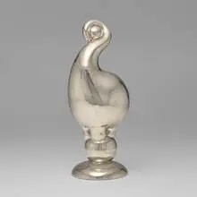 Hokus doorstop by Russel Wright, c. 1930, nickel-plated metal, sold Dec 2023