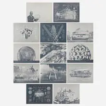 Inventions: Twelve Around One portfolio by Buckminster Fuller, screenprint on Lenox paper with screenprint on polyester film overlay, sold Dec 2023