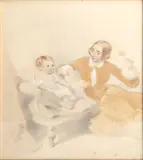 Mother and child by James Pelham, watercolour, offered Jun 2015