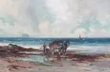 Tomson Laing, Gathering Seaweed, Seacliff Beach, oil on canvas