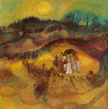 Figures in a field by Marj Bond Rsw, oil on board, sold Jun 2015