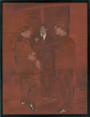 Die Coleurstudenten by Johannes Grützke, 1967, Öl und Tempera auf Holz, im Künstlerrahmen, sold Apr 2025