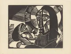 Karl Schmidt-Rottluff, Christus und Judas, 1918, Holzschnitt auf cremefarbenem Val Gelder Zonen-Bütten