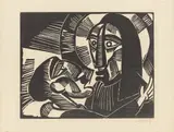 Karl Schmidt-Rottluff, Christus und Judas, 1918, Holzschnitt auf cremefarbenem Val Gelder Zonen-Bütten