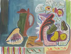 Stilleben mit Blumen, Krug und Muschel by Werner Gilles, 1948, Aquarell auf dünnem Bütten, sold Jan 2026