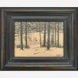 Edward T. Hurley for Rookwood Pottery, Winter scenic Vellum plaque (Uncrazed)