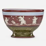 Early Limoges bowl depicting polar bears having a snowball fight by Edward Cranch for Rookwood Pottery, sold Sep 2018