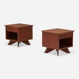 Origins nightstands model 215, pair by George Nakashima, c. 1958, walnut, brass, sold Dec 2023