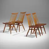 New Chairs, set of four by George Nakashima, 1979, American black walnut, hickory, sold Dec 2023